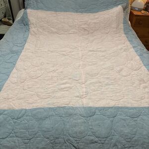 Antique Twin Pink‎ Blue Reversible Quilt Handmade Square Pattern Baby Vintage